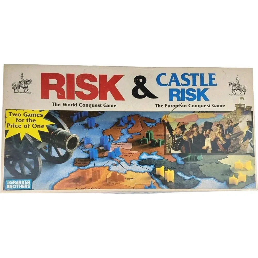 Parker Bros Risk and Castle Risk VTG 1990 Strategy War 2 Board Game COMPLETE EUC